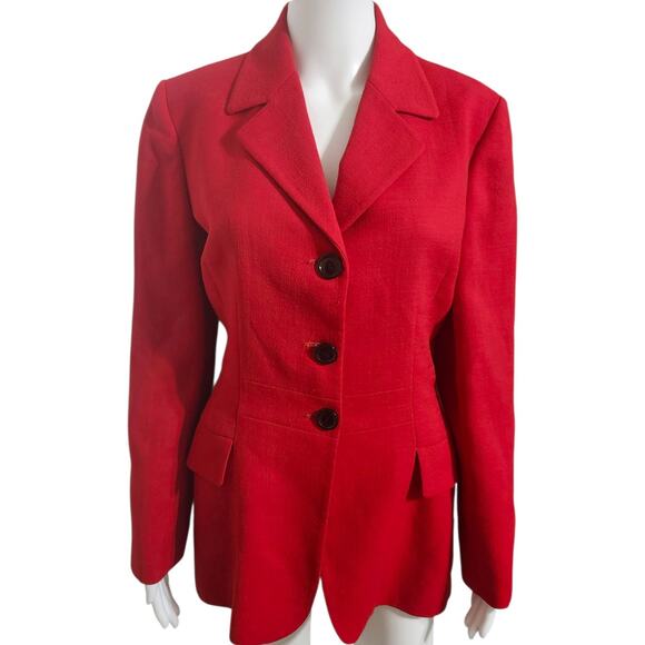 Vintage 80's Iceberg Womens 3 Button Red Blazer Virgin Wool Blazer Made In Italy - Picture 6 of 10